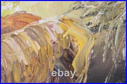 Fine Mid Century Folk Art Haitian Ox Oil Painting Signed Illegible