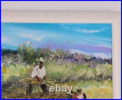 Fine Mid Century Folk Art Haitian Ox Oil Painting Signed Illegible
