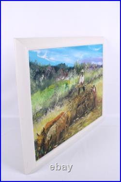 Fine Mid Century Folk Art Haitian Ox Oil Painting Signed Illegible