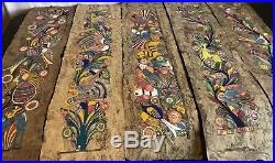 Five Long Mexican Tree Bark Amate Hand Painted Vintage Folk Art Set Animals