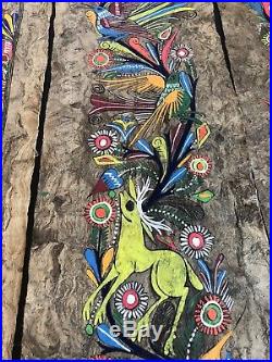 Five Long Mexican Tree Bark Amate Hand Painted Vintage Folk Art Set Animals
