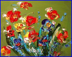 Floral Art Mark Kazav Original Oil Painting Abstract Modern Art Red Blue 44d5b
