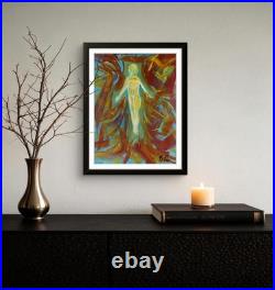 Flying Through Fire Figurative Abstract Expressionist Art Painting 14x11 canvas
