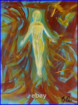 Flying Through Fire Figurative Abstract Expressionist Art Painting 14x11 canvas