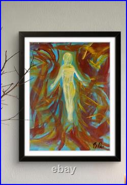 Flying Through Fire Figurative Abstract Expressionist Art Painting 14x11 canvas