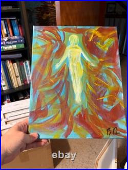 Flying Through Fire Figurative Abstract Expressionist Art Painting 14x11 canvas