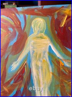Flying Through Fire Figurative Abstract Expressionist Art Painting 14x11 canvas