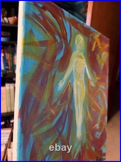 Flying Through Fire Figurative Abstract Expressionist Art Painting 14x11 canvas