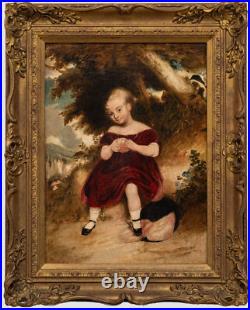 Folk Art 1876 Oil Girl in the Woods Folk Art 1876 Oil Girl in the Woods