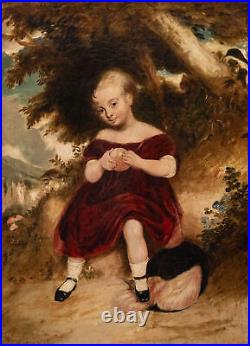 Folk Art 1876 Oil Girl in the Woods Folk Art 1876 Oil Girl in the Woods
