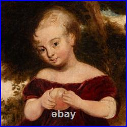 Folk Art 1876 Oil Girl in the Woods Folk Art 1876 Oil Girl in the Woods