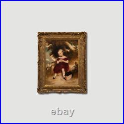 Folk Art 1876 Oil Girl in the Woods Folk Art 1876 Oil Girl in the Woods