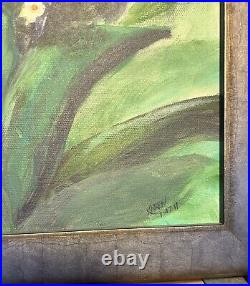 Folk Art Acrylic Painting Foxglove & Lace Signed Framed Karen Manderscheid 1of3