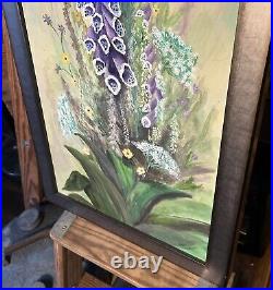 Folk Art Acrylic Painting Foxglove & Lace Signed Framed Karen Manderscheid 1of3