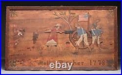 Folk Art Americana Revolutionary War Molly Pitcher Relief Carved Wood Painting