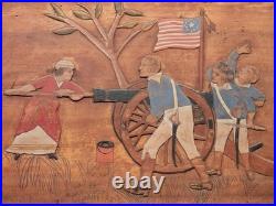 Folk Art Americana Revolutionary War Molly Pitcher Relief Carved Wood Painting