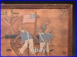 Folk Art Americana Revolutionary War Molly Pitcher Relief Carved Wood Painting