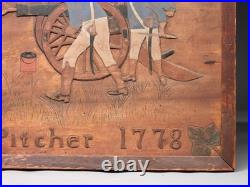 Folk Art Americana Revolutionary War Molly Pitcher Relief Carved Wood Painting