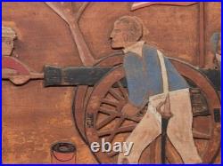Folk Art Americana Revolutionary War Molly Pitcher Relief Carved Wood Painting