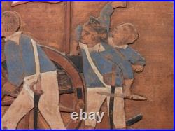 Folk Art Americana Revolutionary War Molly Pitcher Relief Carved Wood Painting