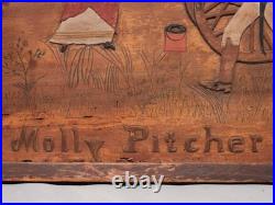 Folk Art Americana Revolutionary War Molly Pitcher Relief Carved Wood Painting