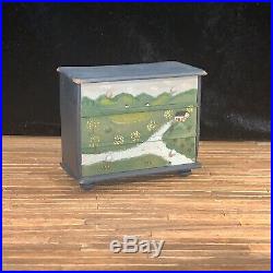Folk Art Artisan Hand Painted Dresser Night Stand 1/12 Scale Dollhouse Miniature