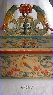 Folk Art Carved & Painted Salt Candle Wall Box Eastern European Birds & Flowers