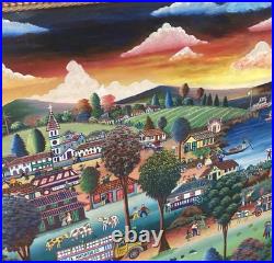 Folk Art Framed Painting Vibrant Bustling Village47x 35 1/2 Sohiz Signed Large Folk Art Framed Painting Vibrant Bustling Village47x 35 1/2 Sohiz Signed Large