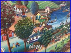 Folk Art Framed Painting Vibrant Bustling Village47x 35 1/2 Sohiz Signed Large Folk Art Framed Painting Vibrant Bustling Village47x 35 1/2 Sohiz Signed Large