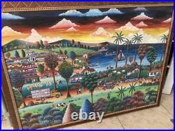 Folk Art Framed Painting Vibrant Bustling Village47x 35 1/2 Sohiz Signed Large Folk Art Framed Painting Vibrant Bustling Village47x 35 1/2 Sohiz Signed Large