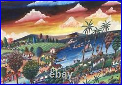 Folk Art Framed Painting Vibrant Bustling Village47x 35 1/2 Sohiz Signed Large Folk Art Framed Painting Vibrant Bustling Village47x 35 1/2 Sohiz Signed Large