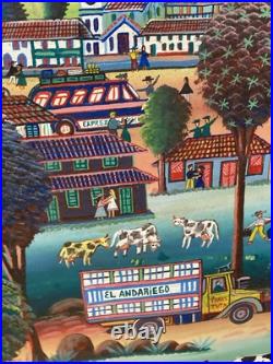 Folk Art Framed Painting Vibrant Bustling Village47x 35 1/2 Sohiz Signed Large Folk Art Framed Painting Vibrant Bustling Village47x 35 1/2 Sohiz Signed Large