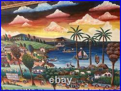 Folk Art Framed Painting Vibrant Bustling Village47x 35 1/2 Sohiz Signed Large Folk Art Framed Painting Vibrant Bustling Village47x 35 1/2 Sohiz Signed Large
