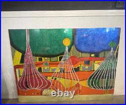 Folk Art Modern Abstract Lacquer Art Painting on Wood Mid Century MCM