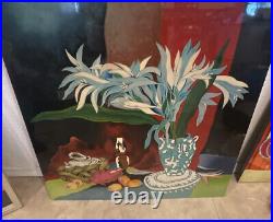 Folk Art Modern Abstract Lacquer Art Painting on Wood Mid Century MCM