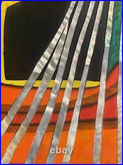 Folk Art Modern Abstract Lacquer Art Painting on Wood Mid Century MCM