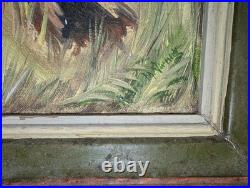 Folk Art Oil Painting Western Black Bears Scene Signed