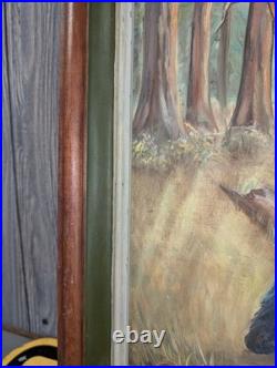 Folk Art Oil Painting Western Black Bears Scene Signed