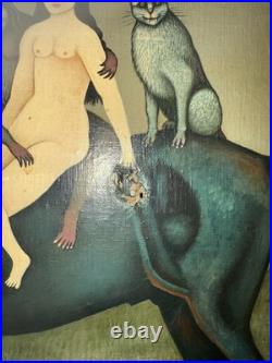 Folk Art, Original Jacob Knight Canvas Panting Very Rare One Of A Kind 1950s-80s