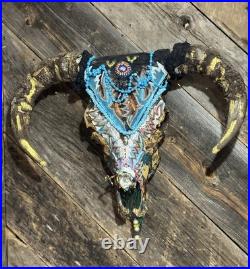 Folk Art Painted Cow Skull. Original Art Work by Arkansas Artist. By Artist