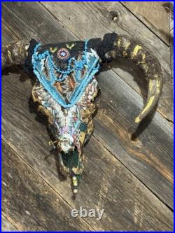 Folk Art Painted Cow Skull. Original Art Work by Arkansas Artist. By Artist