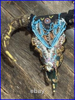 Folk Art Painted Cow Skull. Original Art Work by Arkansas Artist. By Artist
