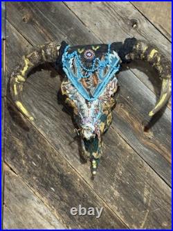 Folk Art Painted Cow Skull. Original Art Work by Arkansas Artist. By Artist