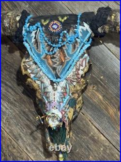 Folk Art Painted Cow Skull. Original Art Work by Arkansas Artist. By Artist