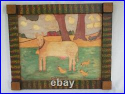 Folk Art Painting CHAUNCEY THE COW 16x19 signed AMOS