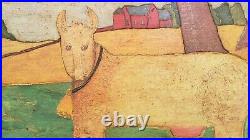 Folk Art Painting CHAUNCEY THE COW 16x19 signed AMOS