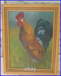 Folk Art Painting Realistic Rooster On The Prarie Farmland