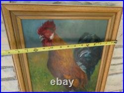 Folk Art Painting Realistic Rooster On The Prarie Farmland