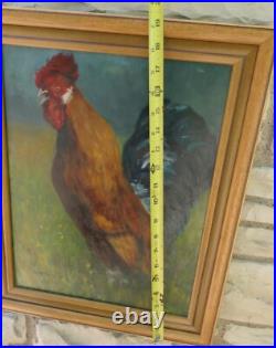 Folk Art Painting Realistic Rooster On The Prarie Farmland