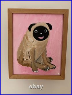 Folk Art Painting of a Pug Acrylic in Shadow Box Frame by Yutaka Fujita 2003